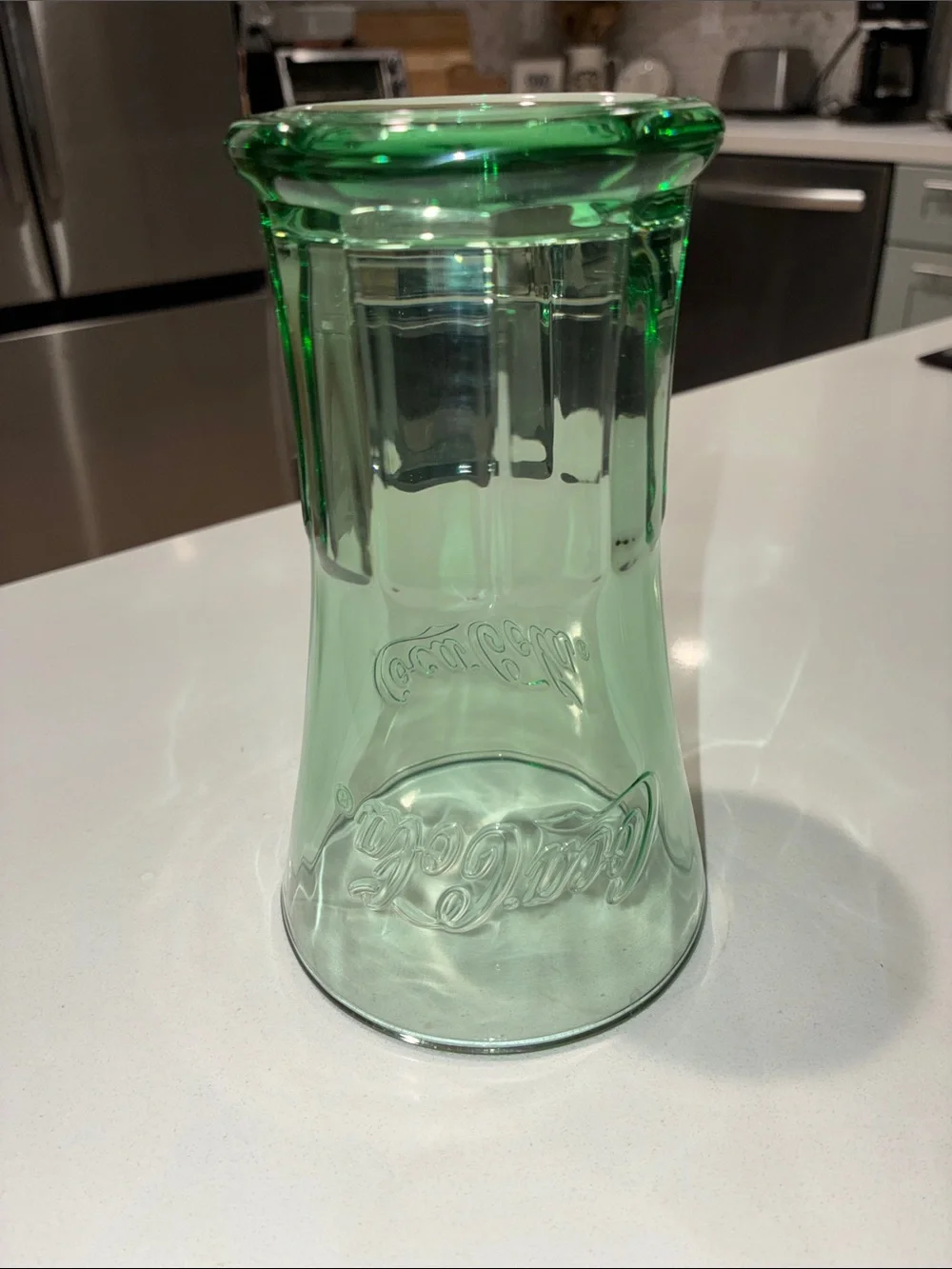 LIBBEY (NWT) Embossed With Coca Cola Logo Heavy Green Drinking Glass, 16 Ounce.
